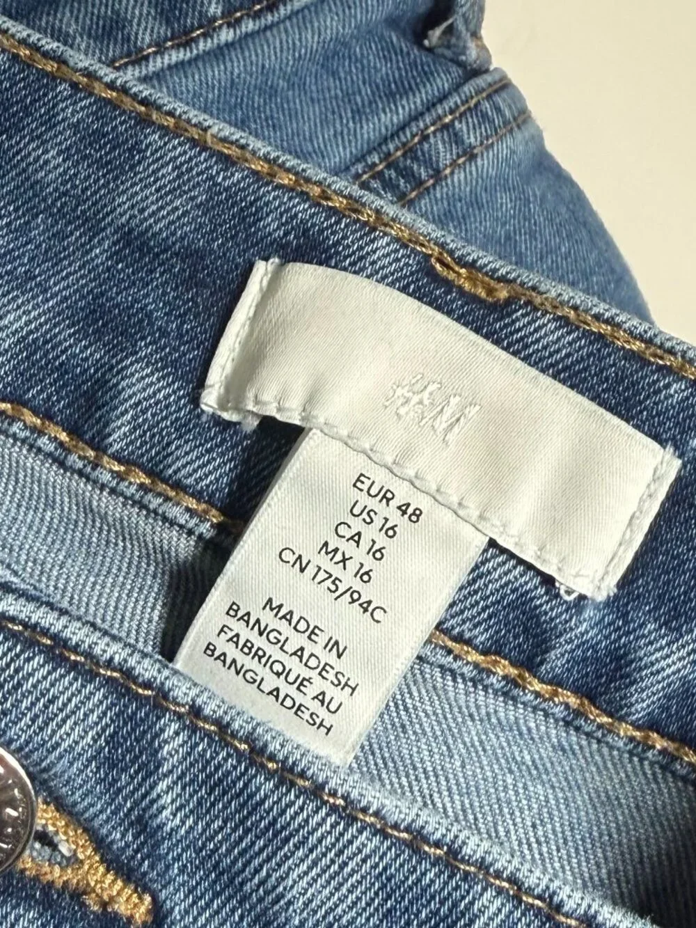 H&M Wide Leg Jeans High Rise Size 16 Fray Hem Cotton Stretchy Blue Baggy Loose - Picture 6 of 9